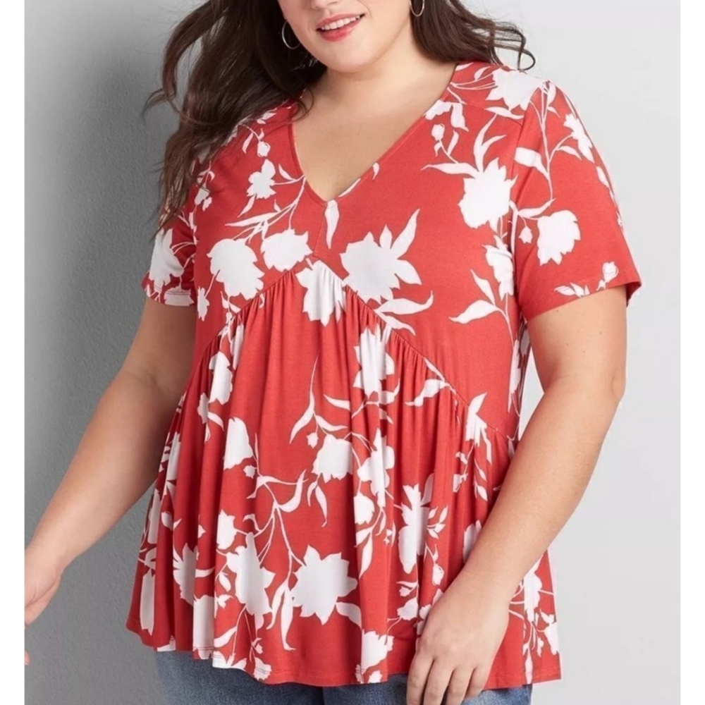 Lane Bryant Floral Swing Tee Dark Coral Size 22/24